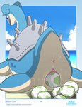 2020 absurd_res anus beach blue_body blush bodily_fluids countershading digital_media_(artwork) egg female feral fin generation_1_pokemon genitals hi_res horn lapras lapras_paradise nintendo number oviposition page_number pokemon pokemon_(species) pokemon_egg pussy rear_view seaside shell solo sweat tailbutt text url water wide_crotch winick-lim