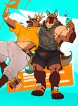 absurd_res action_pose aki_sbarkle anthro belt big_arms big_bulge big_muscles biped bottomwear brother_(lore) brothers_(lore) bulge canid canine canis clothed clothing clothing_lift detailed_bulge domestic_dog duo electronics erection erection_under_clothing eyewear eyewear_on_head footwear genital_outline german_shepherd haru_sbarkle heart_symbol herding_dog hi_res huge_bulge male male_anthro mammal muscular muscular_anthro muscular_male nipples pastoral_dog penis_outline phone pose revealing_clothes sandals shirt shoes shorts sibling_(lore) smile smiling_at_another stylized_background sunglasses sunglasses_on_head tank_top topwear vorusuarts