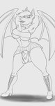 alternate_form anthro balls bat big_breasts big_penis boots bottomwear breasts clothed clothing clothing_lift footwear genitals gynomorph hi_res imnotanalligator intersex line_art mammal monochrome panties_bulge penis pose rhys_ellis shoes skirt skirt_lift solo standing tall underwear vein veiny_penis wide_hips wings