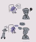 2023 ambiguous_gender animatronic anthro canid canine canis clothed clothing comic dialogue digital_media_(artwork) english_text female five_nights_at_freddy's five_nights_at_freddy's:_security_breach five_nights_at_freddy's:_security_breach_ruin group hat headgear headwear hi_res humanoid machine mammal robot roxanne_wolf s.t.a.f.f._bot_(fnaf) scottgames shyestmind simple_background steel_wool_studios text trio wolf