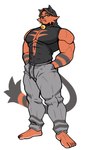 2024 amon_(solard0gg0) anthro anthrofied athletic_wear biceps biped black_arms black_clothing black_ears black_face black_hoodie black_tail black_topwear bottomwear clothed clothed_anthro clothed_male clothing collar cute_fangs digital_drawing_(artwork) digital_media_(artwork) eyebrows facial_tuft feet felid feline generation_7_pokemon grey_bottomwear grey_clothing grey_inner_ear gym_bottomwear gym_shorts hand_in_pocket hands_in_both_pockets hi_res hoodie humanoid_feet looking_at_viewer male mammal markings mouth_closed multicolored_clothing multicolored_topwear nintendo orange_arms orange_body orange_clothing orange_eyebrows orange_face orange_feet orange_hoodie orange_tail orange_toes orange_topwear orange_tuft plantigrade pockets pokemon pokemon_(species) pokemorph print_clothing print_hoodie print_topwear sharp_teeth shorts simple_background snaggle_tooth solard0gg0 soles solo standing striped_arms striped_markings striped_tail stripes tail tail_markings teeth thick_arms toes topwear torracat tuft two_tone_arms two_tone_clothing two_tone_face two_tone_hoodie two_tone_tail two_tone_topwear white_background yellow_sclera