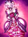 angel_dust ball_gag bdsm bondage bound bouquet breasts gag gagged gown hazbin_hotel hi_res hyper intersex ribbons thick_thighs wedding