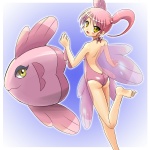 1:1 alomomola backless_clothing backless_swimsuit clothing cosplay costume duo female feral fish generation_5_pokemon hair human looking_at_viewer mammal marine monotone_clothing neck-tie_clothing neck-tie_swimsuit neck-tie_swimwear nintendo ocean_sunfish one-piece_swimsuit pink_clothing pink_hair pink_swimwear pokemon pokemon_(species) pokemon_costume ranphafranboise swimwear tetraodontiform yellow_eyes