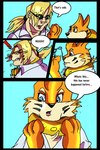 absurd_res ambiguous_gender blonde_hair blue_eyes buizel comic dialogue english_text eyewear feral floatzel fur fur_growth generation_4_pokemon glasses growth hair hi_res human looking_at_hand male mammal markings nintendo orange_body orange_fur pokemon pokemon_(species) ponytail rex_equinox simple_background snout snout_growth solo speech_bubble tan_body tan_fur text transformation transformation_sequence whisker_markings