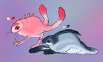 2_tails ambiguous_gender back_stripes bipedal_feral blue_body blue_fur dark_tail_tip dipstick_tail duo feral fur grey_body grey_fur heart_(marking) light_belly markings model_sheet multi_limb multi_tail pink_body pink_eyes pink_fur quills_(anatomy) rain_world striped_body striped_fur stripes tail tail_markings videocult welcometaco yeek_(rain_world)