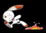 2019 absurd_res alpha_channel feral fire full-length_portrait fur generation_8_pokemon hi_res lagomorph mammal nintendo official_art orange_eyes pokemon pokemon_(species) portrait running scorbunny side_view solo thigh_gap thin_calves thin_legs thin_thighs unknown_artist whiskers white_body white_fur