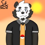 1:1 absurd_res aisak_nolan_(character) anthro bear black_body black_fur blue_eyes clothed clothing fur giant_panda hi_res looking_at_viewer male mammal multicolored_body nintendo pokeball pokemon smile solo spooner_kai two_tone_body white_body white_fur