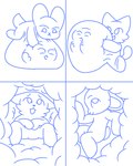 2_version_vore 4:5 ahegao anthro base_(disambiguation) belly_on_ground blue_and_white domestic_cat duo felid feline felis female female/female hi_res lagomorph leporid looking_pleasured male male/female male/male mammal monochrome nikoransfw oral_vore rabbit vore willing_pred ych_(character)