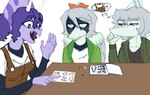 Rating: s
ID: 4907069
Date: 2024-07-09 02:08:38 -0400
Status: active
Score: 10
amber_(snoot_game) anthro blue_body calculator cavemanon_studios ceratopsian clothed clothing desk dinosaur facial_horn female furniture green_(snoot_game) grey_hair group hair hi_res horn jacket male math ornithischian overalls pencil_(object) prehistoric_species pterodactylus pterosaur purple_body purple_eyes purple_hair reptile scalie sera_(snoot_game) simple_background sitting snoot_game table thought_bubble topwear triceratops trio unknown_artist white_background wings post #4907069