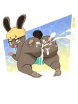 3:4 4_toes all_fours animal_crossing anthro barefoot big_butt biped blonde_hair bodily_fluids bonbon_(animal_crossing) bottomless butt clothed clothing cum cum_in_ass cum_inside feet female genital_fluids hair heart_eyes heart_symbol hi_res huge_butt lagomorph leporid looking_back mammal nintendo plantigrade rabbit raccoon_sama soles solo sweat thick_thighs toes tongue tongue_out