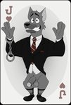 ace_hart anthro balls big_balls big_penis black_tie_(suit) bottomless canid canine canis card card_template clothed clothing cuff_(restraint) dog_city domestic_dog fur genitals german_shepherd handcuffs heart_symbol hearts_(suit) herding_dog hi_res humanoid_genitalia humanoid_penis jack_of_hearts looking_at_viewer male mammal metal_cuffs muscular muscular_anthro muscular_male necktie neenya pastoral_dog penis playing_card playing_card_template restraints shackles simple_background smile sock_garters solo suit teeth topwear