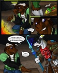 amocin anthro armor blizzard_entertainment blue_eyes bovid bovine brown_hair comic dialogue druids_the_comic duo english_text fire frown hair hooves horn kaitrin male mammal serid_(amocin) tauren text warcraft