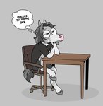 anthro chair equid equine furniture glue_(irradiatedpiratebooty) hi_res horse irradiatedpiratebooty male mammal on_chair pondering sitting sitting_on_chair solo table thinking thinking_about_penis