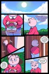 2023 2:3 absurd_res anthro bear biped bottomwear clothing cloud comic detailed_background dialogue fazbeast gordi_(unicorn_wars) hi_res male mammal outside pants pink_body pink_eyes slightly_chubby solo spanish_text sun text translation_check translation_request unicorn_wars