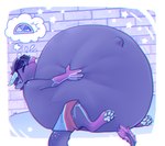 anthro belly belly_expansion belly_inflation big_belly blue_body blue_fur blue_hair bottomwear brick brick_wall butt clothing comic comic_panel digital_media_(artwork) dragon expansion eyewear fluffy fluffy_chest fluffy_ears fluffy_hair fluffy_tail fur grass hair hi_res horn hose hose_in_mouth hose_inflation huge_belly hyper hyper_belly hyper_inflation ilmentosli inflation inner_ear_fluff light liquid_inflation male mythological_creature mythological_scalie mythology nipples plant purple_body purple_fur purple_hair scalie shorts simple_background sitting solo standing summer sun sunglasses sunlight tail tuft wall_(structure) water water_inflation yellow_eyes