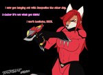 alpha_channel angry blaster canid canine canis claws clothing costume fangs female gloves gun hair handwear mammal power_rangers ranged_weapon red_eyes red_hair superhero teeth tight_suit trevhart weapon wolf