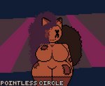 anthro big_breasts big_ears big_tail breasts brown_body curvy_figure digital_media_(artwork) doll doll_(pointless_circle) female fluffy fluffy_tail front_view hair long_hair nude patch_(fabric) pixel_(artwork) pointless_circle purple_hair simple_background solo tail thick_thighs voluptuous wide_hips