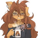 1:1 2024 anthro apogee_(tinygaypirate) arm_tuft bodily_fluids bridge_piercing brown_eyes brown_hair canid canine canis cheek_piercing cheek_tuft clothed clothing coffee_mug container countershade_torso countershading cup domestic_dog drooling droste_effect ear_piercing ear_ring eye_bags eye_markings eyebrow_through_hair eyebrows eyelashes facial_piercing facial_tattoo facial_tuft female freckled_face freckled_shoulders freckles fur hair half-closed_eyes holding_container holding_cup holding_mug holding_object inner_ear_fluff jewelry mammal markings mottled mottled_nose mug narrowed_eyes neck_tattoo necklace nose_piercing off_shoulder one_ear_up patch_(marking) pawprint_print piercing reaction_image recursion ring_piercing saliva shirt shoulder_tuft simple_background solo spitz t-shirt tan_body tan_countershading tan_fur tan_inner_ear tan_inner_ear_fluff tan_markings tattoo tinygaypirate tired topwear translucent translucent_hair tuft white_background