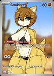 2024 anthro big_breasts bikini black_bikini black_clothing black_swimwear blue_eyes breasts brown_body brown_hair clothing eyebrows eyelashes female generation_1_pokemon hair hand_on_hip i_am_kat95 nintendo pokemon pokemon_(species) pokemon_card sandshrew short_hair solo swimwear tan_body thick_thighs two-piece_swimsuit wide_hips