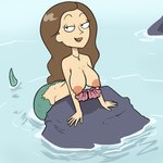 1:1 adult_swim breasts brown_hair cartoon_network female hair hi_res humanoid_merfolk lips manwithnobats marine merfolk nipples rick_and_morty rock smile solo split_form tricia_lange water