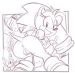 2022 5_fingers ?! accessory amy_rose anthro anus black_nose border bottomless butt classic_amy_rose classic_sonic classic_sonic_(universe) clothed clothing duo erect_tail eulipotyphlan eyelashes female fingers footwear genitals gloves guide_lines hair_accessory hairband hammer handwear hedgehog holding_hammer holding_melee_weapon holding_object holding_tool holding_weapon long_eyelashes male mammal melee_weapon monochrome ninolo open_mouth open_smile outside_border palm_tree partially_clothed piko_piko_hammer pink_and_white plant presenting presenting_hindquarters prick_ears pussy sega shirt shoes short_tail sketch smile sonic_the_hedgehog sonic_the_hedgehog_(series) tail tools topwear tree weapon