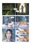 absurd_res ambiguous_gender bed comic deer dialogue duo english_text female feral furniture hi_res hsiangarts human inside mammal on_bed pillow text traditional_media_(artwork)