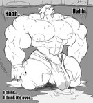 abs anthro barely_contained big_biceps big_muscles big_pecs big_penis bodily_fluids bovid bulge caprine clothing comic crater deltoids dialogue drooling eyewear gabriel_(parttimeyeen) genital_fluids genitals glasses goat growth hi_res horn huge_muscles huge_penis hyper hyper_muscles looking_pleasured male mammal monochrome muscle_growth muscular muscular_male muscular_thighs night nipples parttimeyeen_(artist) pecs penis precum precum_pool precum_through_clothing saliva solo sweat thick_thighs tight_clothing torn_clothing triceps wet wet_clothing