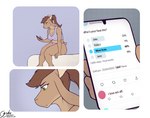 anthro bovid breasts brown_hair caprine cellphone cleavage clothed clothing comic electronics english_text female goat hair hi_res holding_cellphone holding_object holding_phone jakethegoat kate_(jakethegoat) mammal panties phone solo text underwear