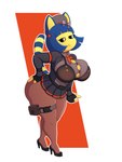 animal_crossing ankha_(animal_crossing) belt beret big_breasts big_butt bottomwear bra breasts butt button_(fastener) clothed clothing cosplay dress dress_shirt female footwear goddess_of_victory:_nikke grumpy hand_on_butt hat headgear headwear hi_res high_heels huge_breasts jacket legwear necktie nintendo pantyhose raki_boi shirt shoes short_stack skirt solo straining_buttons thick_thighs tight_clothing topwear underwear