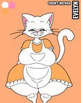 anthro apron big_breasts breasts clothing domestic_cat dress elderly elderly_female evelyn_(thedeathcrow05) eyes_closed eyewear felid feline felis female glasses hi_res mammal mature_female mature_lady model_sheet smile solo thedeathcrow05 thick_thighs whiskers white_body