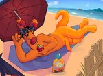 anthro balls beach beach_towel bedroom_eyes beverage blood blood_in_mouth blumaroo boat bodily_fluids bowling_with_skulls cloak clothing count_von_roo drinking drinking_blood erection eyewear fangs foreskin genitals hi_res kangaroo looking_at_viewer macropod male mammal marsupial narrowed_eyes neopet_(species) neopets outside penis sailing_boat sailing_watercraft seductive smoothie solo sunglasses sunscreen teeth towel umbrella vampire vehicle watercraft