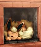 2019 ambiguous_gender digital_media_(artwork) dirty eeveelution eyes_closed feral fireplace flareon fur generation_1_pokemon hi_res nintendo orange_body orange_fur otakuap pokemon pokemon_(species) sleeping solo soot