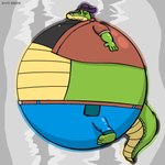 1:1 2024 3_toes 4_fingers alligator alligatorid anthro biped bottomwear brok_(brok_the_investigator) brok_the_investigator clothing cowcat_games crocodilian feet fingers green_body hat headgear headwear hi_res morbidly_obese obese overweight pants reptile scalie shirt solo sphere spherical_inflation toes topwear ziyostreetsoul