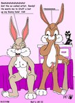 1998 animal_genitalia animaniacs anthro balls baseball_bat bat_(object) bed bedroom breasts brown_body brown_fur dialogue dot_warner duo english_text erection eyelashes eyes_closed female fur furniture genitals joy_bunny kthanid_(artist) lagomorph laugh leporid male mammal nipples nude penis pink_nose purple_bed pussy rabbit randy_rabbit rutwell_forest sheath tan_body tan_fur text warner_brothers