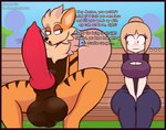 animal_genitalia animal_penis anthro anthrofied arcanine balls bench big_balls big_breasts big_penis border breasts canid canine canine_genitalia canine_penis chest_tuft cleavage_cutout clothed clothing cutout day detailed_background dialogue duo_focus english_text erection euphorica female generation_1_pokemon genitals group hi_res huge_balls huge_penis human hyper hyper_genitalia hyper_penis knot male male/female mammal musk narrowed_eyes nervous nintendo nude outside penis pokemon pokemon_(species) pokemon_trainer pokemorph public public_nudity purple_border silhouette sitting spread_legs spreading text throbbing throbbing_balls throbbing_penis tuft