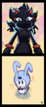 anthro black_body black_eyes black_fur blue_eyes blush bow_tie duo feels_the_rabbit female forehead_kiss fur hi_res innotsu kiss_mark looking_down looking_up male proto_blaze sega sonic_the_hedgehog_(series)