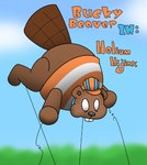 anthro beaver beta_bucky_beaver bottomless broadside_beach buckteeth bucky_beaver clothed clothing delta's_art hat headgear headwear inflation male mammal parade_float rodent shaded shipwrecked_64 simple_background simple_shading solo teeth text white_eyes