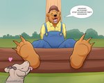 3_toes 5:4 anthro barefoot bear berenstain_bears bound bovid caprine claws clothing duo english_text feet foot_fetish foot_lick foot_play goat licking male mammal overalls papa_bear restraints siberio soles stocks text toe_claws toes tongue