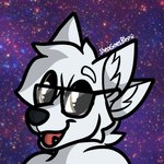 1:1 2024 4_ears black_nose brown_eyes cel_shading digital_drawing_(artwork) digital_media_(artwork) digitigrade elliott_(zeyzell) eyewear feral fur glasses icon male multi_ear open_mouth open_smile shaded shepgoesblep signature smile snout solo space tail the_isolationists the_nature_of_predators wearing_glasses white_body white_fur zeyzell zeyzell_fox