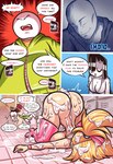 after_sex ass_up big_breasts big_butt blonde_hair bodily_fluids bottomless breasts butt clothed clothing comic cum cum_in_hair cum_on_butt elf english_text female genital_fluids genitals hair hair_over_eye hi_res human humanoid male mammal not_furry one_eye_obstructed penis riukykappa text