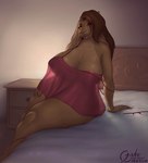 anthro bed bedroom_eyes big_breasts biped bovid breasts brown_body brown_hair caprine cleavage clothed clothing clothing_around_one_leg ear_piercing ear_ring eyelashes eyewear female fur furniture glasses goat hair hair_over_eye hi_res huge_breasts jakethegoat lingerie looking_at_viewer mammal mature_female mother_kate_(jakethegoat) narrowed_eyes panties panties_around_one_leg panties_down partially_clothed piercing pupils ring_piercing seductive smile thick_thighs translucent translucent_clothing underwear underwear_around_one_leg underwear_down