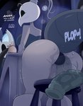 anal anal_fluids anthro anus arthropod big_breasts big_butt bodily_fluids breasts butt caught_in_the_act caught_masturbating dialogue dildo duo featureless_face female female_focus gaping gaping_anus genital_fluids genitals hi_res hollow_knight iselda_(hollow_knight) kilinah male masturbation nervous oblivious onomatopoeia pussy ribbed_dildo sex_toy solo_focus sound_effects team_cherry text the_knight_(hollow_knight) vessel_(species)