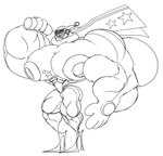 big_muscles chastity_(disambiguation) clothing domino_rally dragmon everyday_hero footwear gaping gaping_nipples hi_res high_heels huge_muscles hyper hyper_muscles hyper_nipples male minon minon_kun monochrome muscular nipples permanent shoes suit tiny_bulge