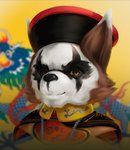 2018 all_fours anthro asian_clothing asian_mythology barbel_(anatomy) big_ears biomutant black_body black_fur black_nose blue_background blurred_background breed_(biomutant) brown_body brown_fur bust_portrait china chinese chinese_clothing claws close-up clothed clothing crossover detailed detailed_background dragon east_asian_clothing east_asian_mythology eastern_dragon experiment_101 fangs feral flag flag_background flesh_whiskers fully_clothed fur green_background hat headgear headwear hearts_of_iron hearts_of_iron_4 hi_res jewelry looking_at_viewer male mammal multicolored_body multicolored_fur mythological_creature mythological_scalie mythology necklace open_mouth portrait primal_(biomutant) procyonid protagonist_(biomutant) qing_dynasty raccoon red_background robe scalie sharp_teeth shirt simple_background smile solo teeth thepimpartist thq_nordic tongue topwear traditional_media_(artwork) whiskers white_background white_body white_fur yellow_background yellow_eyes