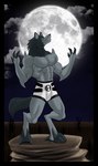 alien anthro ben_10 black_body black_fur cactus cartoon_network clawed_hands claws emo-supremo full-length_portrait full_moon fur green_eyes grey_body grey_fur head_turned_sideways howl loboan male moon muscular muscular_anthro muscular_male omnitrix outside plant portrait shirtless shirtless_anthro shirtless_male solo tail