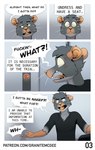 angry anthro buckteeth clothed clothing comic dialogue english_text fully_clothed fur granitemcgee grey_body grey_fur hi_res lab_rat_(granitemcgee) male mammal murid murine open_mouth profanity rat rodent shirt solo speech_bubble t-shirt teeth text text_box topwear url whiskers