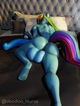 2024 3d_(artwork) absurd_res animal_genitalia animal_penis anthro anthrofied backsack balls bed big_balls big_butt big_penis blue_body blue_fur butt crossgender digital_media_(artwork) equid equine equine_genitalia equine_penis friendship_is_magic ftg_crossgender fti_crossgender fur furniture genitals gynomorph hair hasbro hi_res hooves huge_balls huge_penis intersex lying lying_on_bed mammal multicolored_hair multicolored_tail muscular muscular_anthro my_little_pony on_bed on_front penis rainbow_dash_(mlp) rainbow_hair rainbow_tail sad solo tail voodoo_nurse