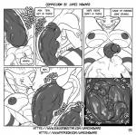 anthro ball_bulge balls blush breasts bulge cock_vore comic dialogue english_text genitals gynomorph hi_res internal intersex intersex/male james_howard levin_(fersnuki_time) lizard male monochrome multi_genitalia multi_penis nipples non-mammal_balls non-mammal_breasts non-mammal_nipples penile penis reptile sandra_storm scalie snake text url vein veiny_balls veiny_penis vore