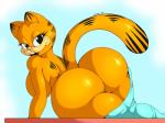 2019 4:3 anthro anthrofied big_breasts big_butt black_eyes bottomwear breasts butt clothing conditional_dnp crossgender digital_media_(artwork) domestic_cat felid feline felis female garfield_(series) garfield_the_cat hi_res huge_butt lips lipstick looking_at_viewer looking_back makeup mammal mtf_crossgender pants pink_nose presenting presenting_hindquarters side_boob signature solo suirano thick_thighs wide_hipped_female wide_hips