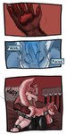 1:2 2016 anthro biped butt butt_slap canid cobalt_(tatsuchan18) collar comic detailed_background duo english_text eyes_closed fenrir_(tatsuchan18) fur hair hi_res male mammal open_mouth sitting slap spanking tatsuchan18 text text_box